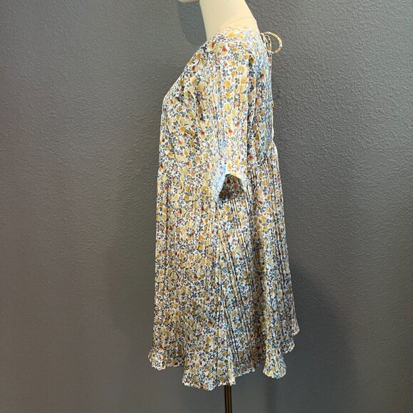 LULUS EXPRESS YOURSELF Butter Yellow Floral Print Satin Babydoll Mini Dress - M - Picture 4 of 12